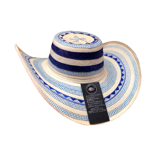 Sombrero 23 Fibras Beige con Diseño Azul