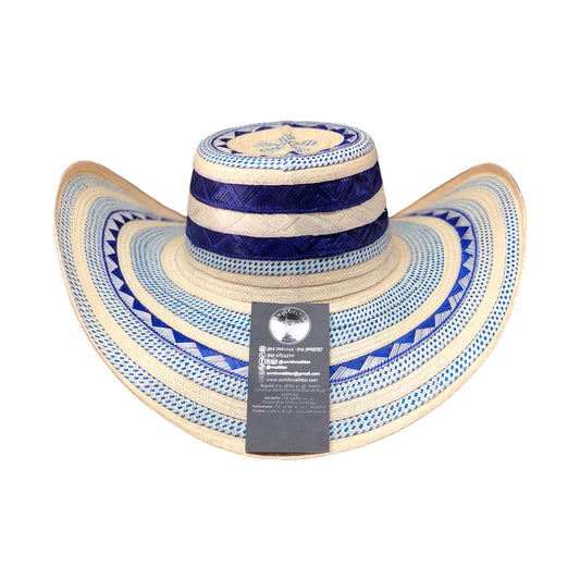 Sombrero 23 Fibras Beige con Diseño Azul