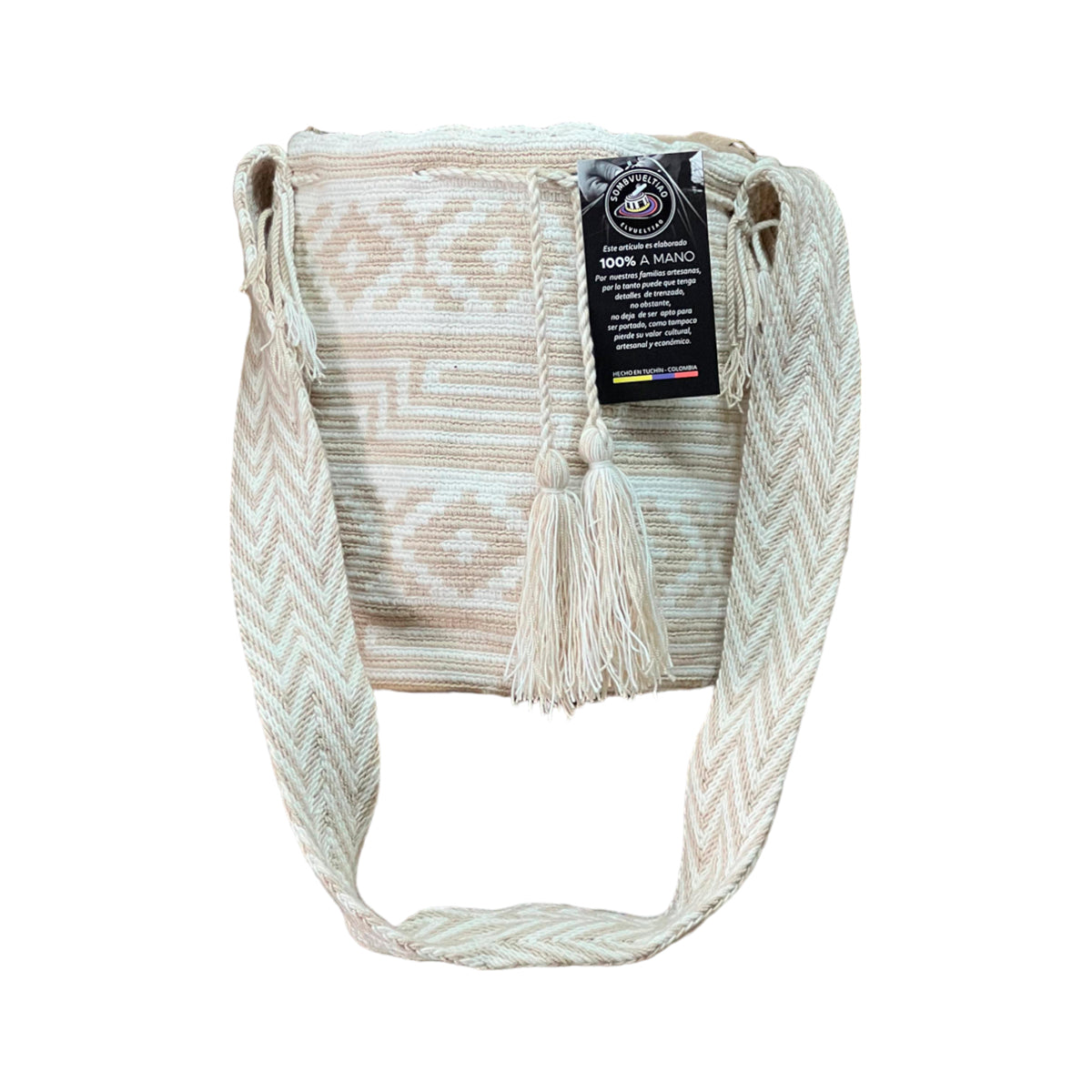 Mochilas Wayuu Sencillas Tonos Beige con Figuras