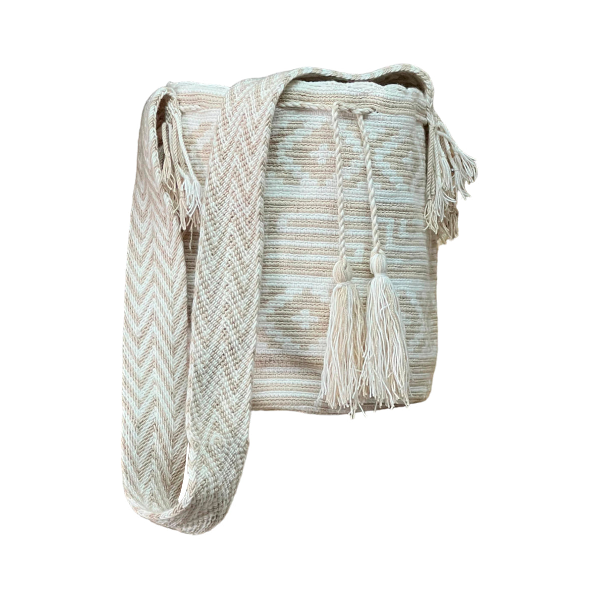 Mochilas Wayuu Sencillas Tonos Beige con Figuras