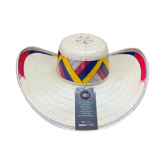 Sombrero 27 Fibras Beige con Diseño Tricolor