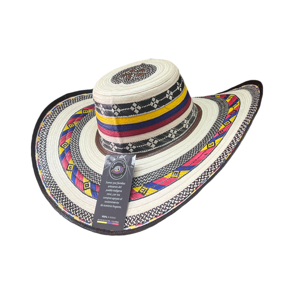 Sombrero 23 Fibras Diseño Beige con Líneas Colombianas