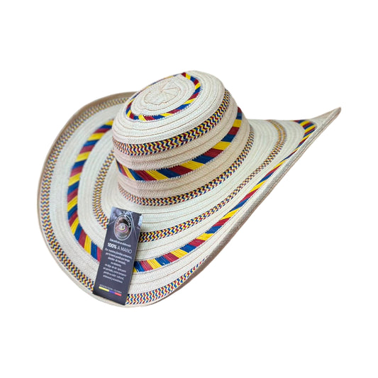 Sombrero 15 Fibras Económico Beige con Tricolor