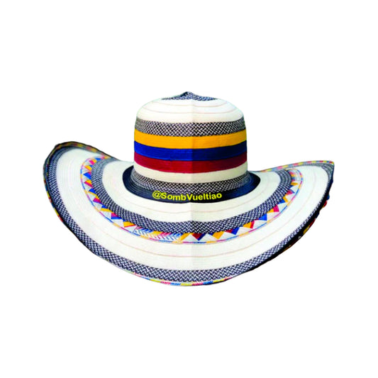 Sombrero 23 Fibras Exclusivo Blanco + Tricolor