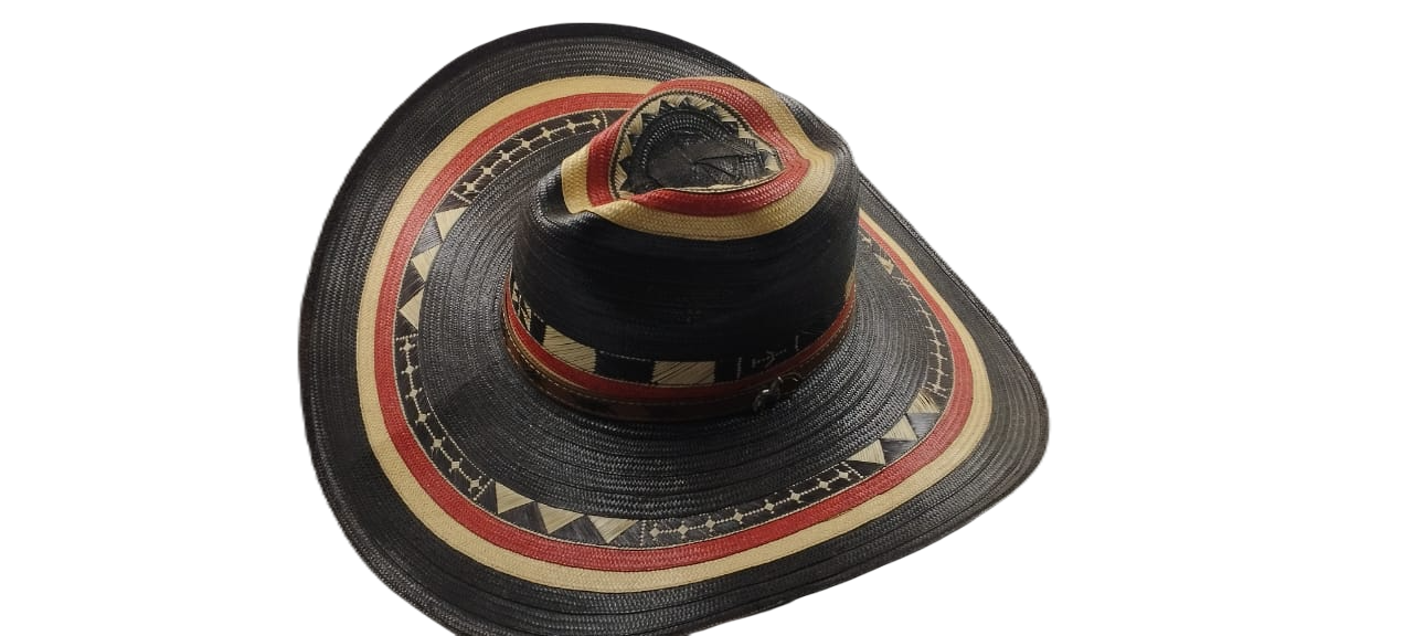 Sombrero 19 Fibras Hormado Negro Rojo