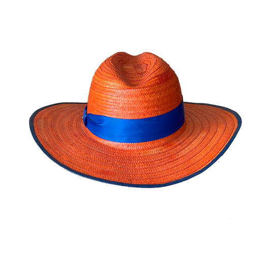 Sombrero Panameño Naranja Exclusivo Cinta Azul