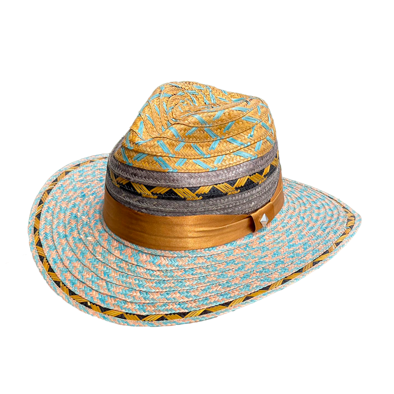 Sombrero Panameño Caña Flecha Diseño Dorado