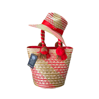 Combo Sombrero + Bolso Artesanal Fino Rojo