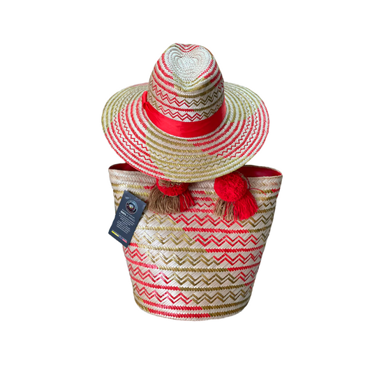 Combo Sombrero + Bolso Artesanal Fino Rojo