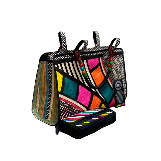 Set Bolso - Cartera Artesanal Multicolor Diseños