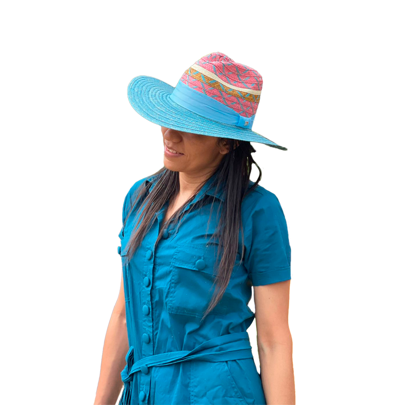 Sombrero Panameño Multicolor Diseño Ala Azul