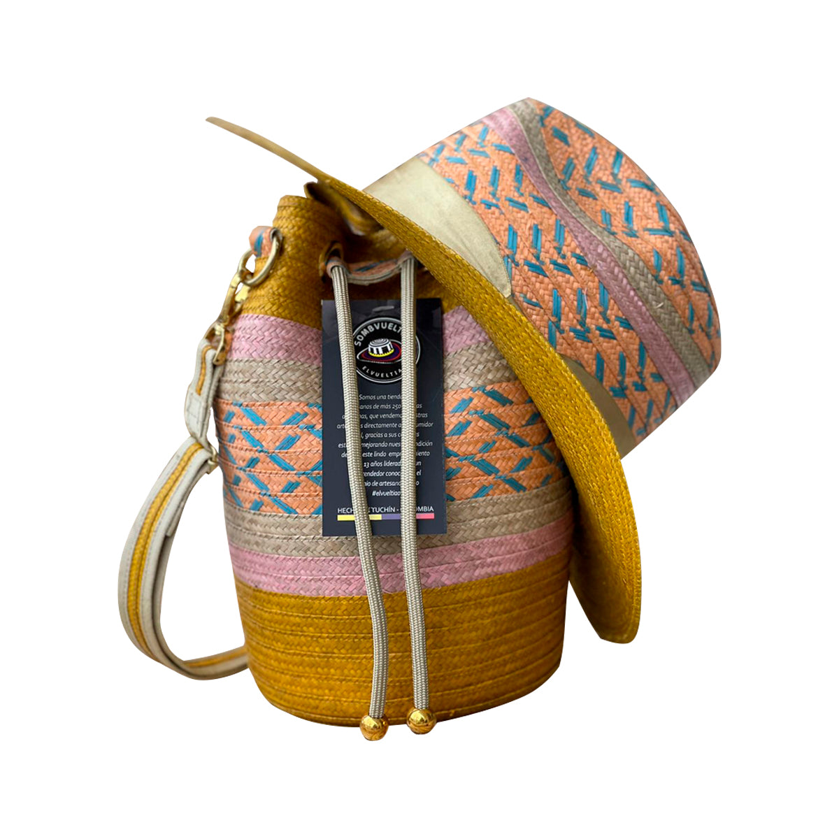 Combo Sombrero + Mochila Multicolor Figuras a Mano