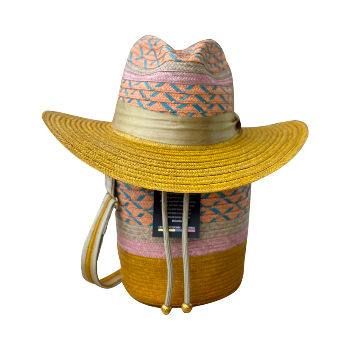 Combo Sombrero + Mochila Multicolor Figuras a Mano