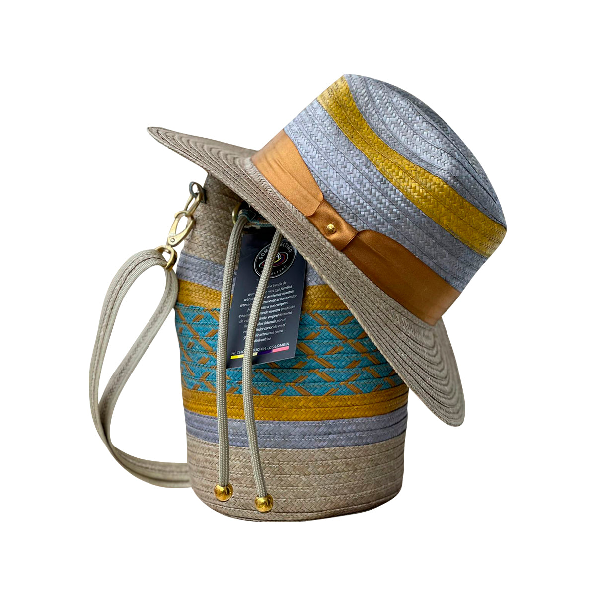 Combo Fino Sombrero + Bolso Diseño Colores