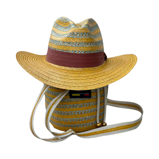 Combo Artesanal Sombrero + Bolso Diseño Dorado