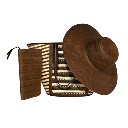 Combo Tradicional Sombrero + Bolso + Cartera Marrón