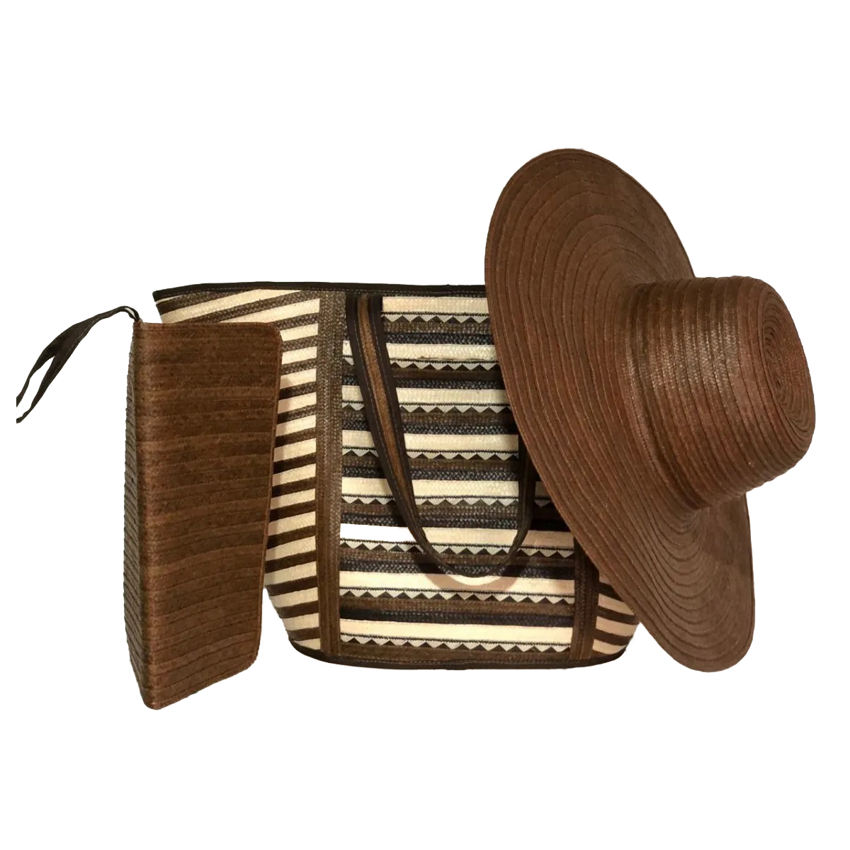 Combo Tradicional Sombrero + Bolso + Cartera Marrón