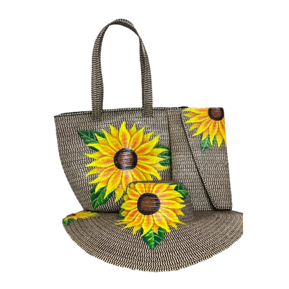 Combo Exclusivo Sombrero + Bolso + Cartera Girasol