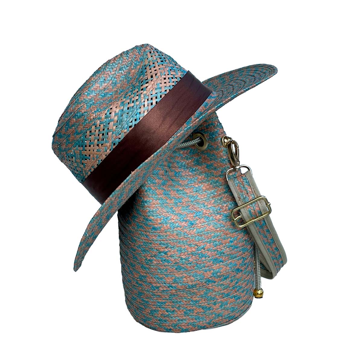 Combo Fino Sombrero Calado + Bolso Diseño Azul