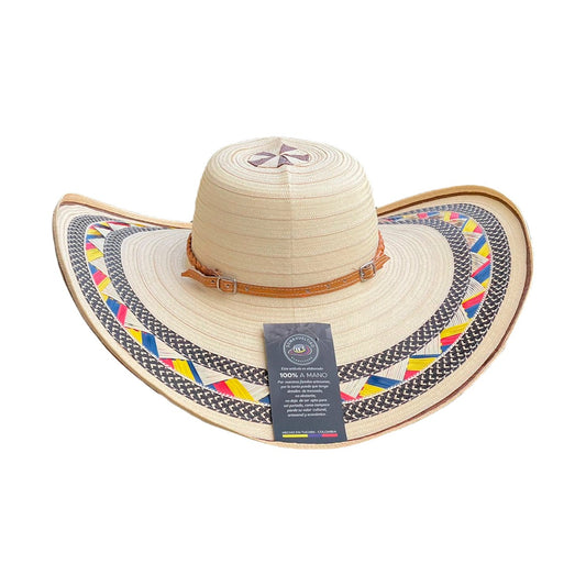 Sombrero Exclusivo 23 Fibras Blanco Diseño Tricolor