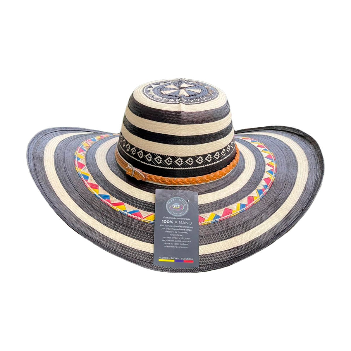 Sombrero Exclusivo 23 Fibras Negro Diseño Tricolor