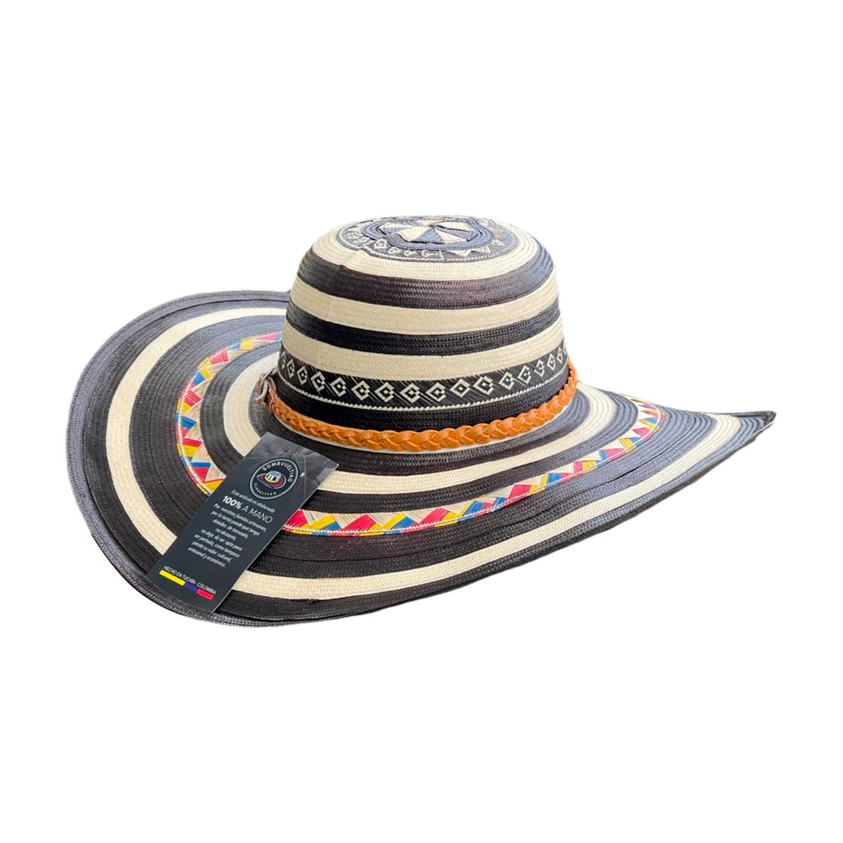 Sombrero Exclusivo 23 Fibras Negro Diseño Tricolor