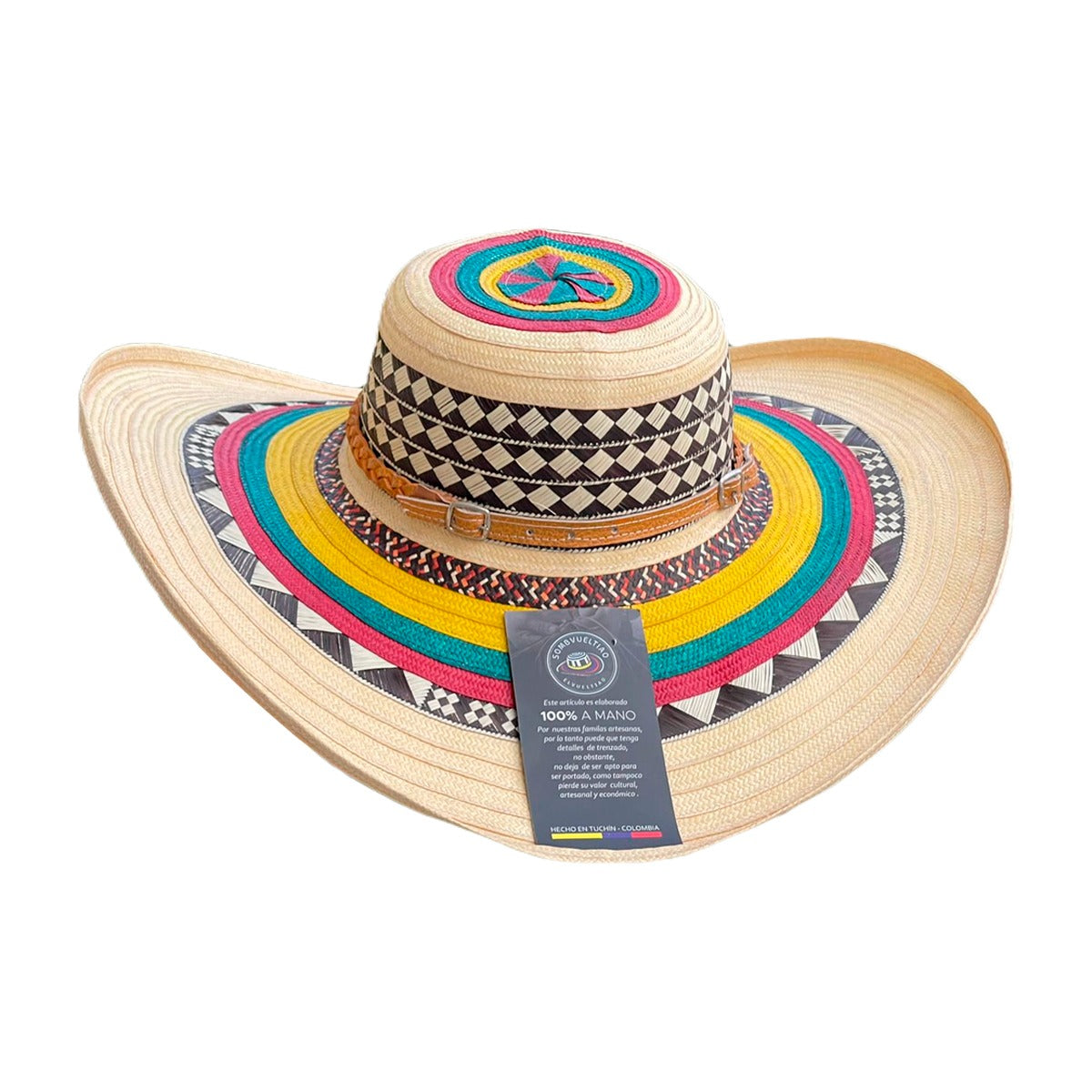 Sombrero Exclusivo 23 Fibras Beige Diseño Colorido