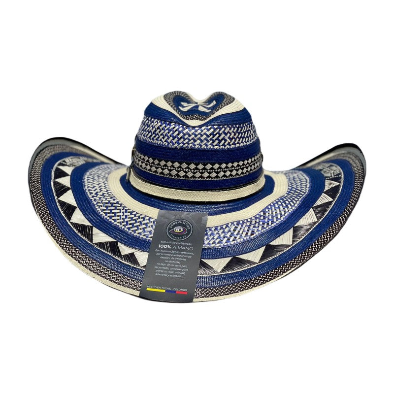 Sombrero 31 Fibras Azul Tejido Calado Figuras