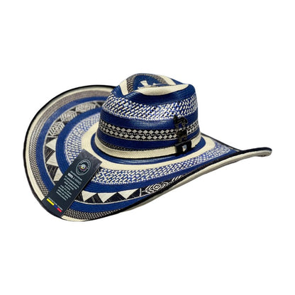 Sombrero 27 Fibras Azul Tejido Calado Figuras