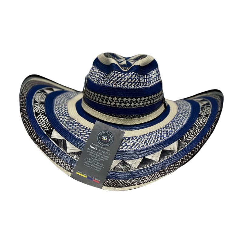 Sombrero 27 Fibras Azul Tejido Calado Figuras