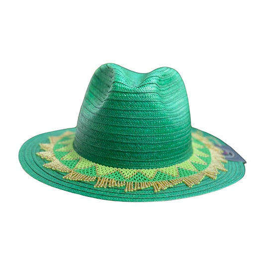 Sombrero Fedora Verde Tejido Fino Ala Plana