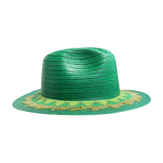 Sombrero Fedora Verde Tejido Fino Ala Plana